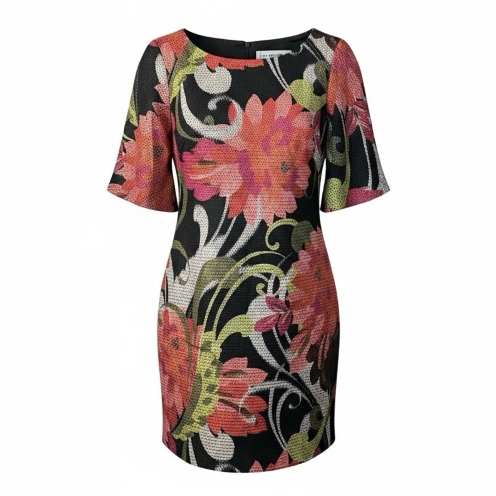 Trina Turk Shift Dress Size 4 Bold Floral Woven Jacquard Boat Neck TD157023